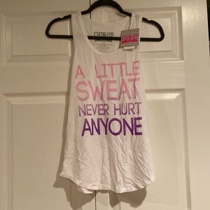 NWT! A LITTLE SWEAT NEVER HURT ANYONE White Tank